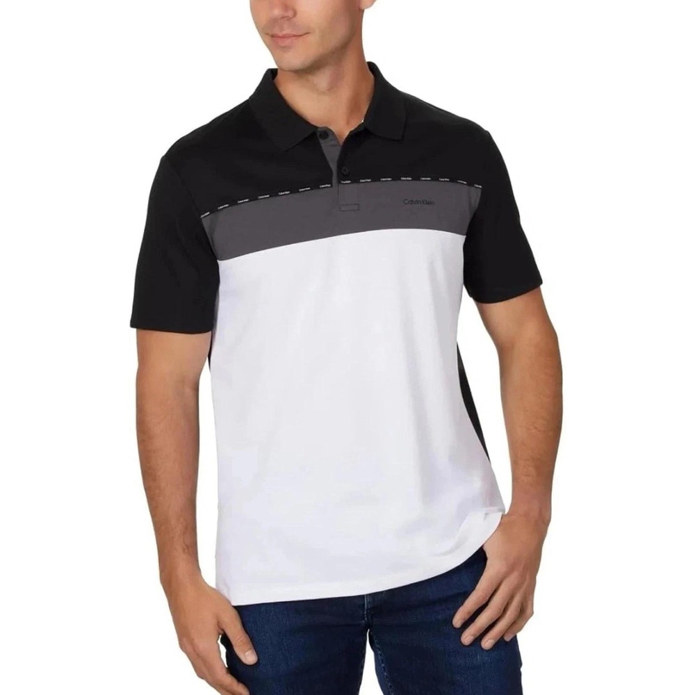 NWOT Calvin Klein Polo Shirt Men's L Black Cotton Blend Colorblock Casual